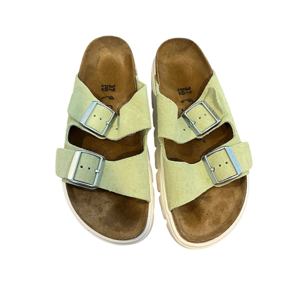Birkenstock Two-Strap Suede Sandals in Light Green